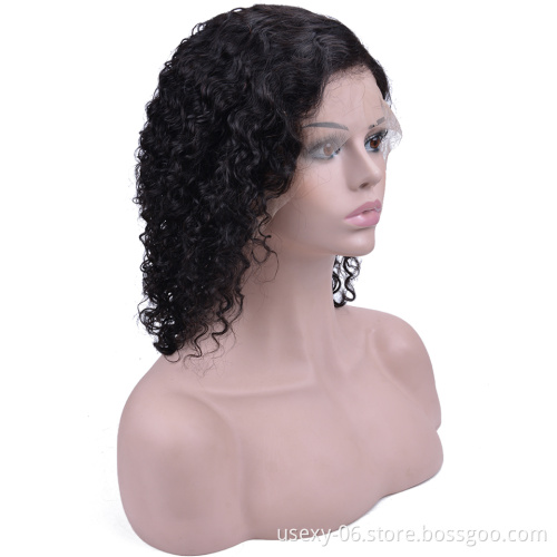 Usexy Virgin Malaysian Humain Hair Wig Wholesale Side Part Curly Wave Short Bob Wig Natural Color Lace Front Wigs